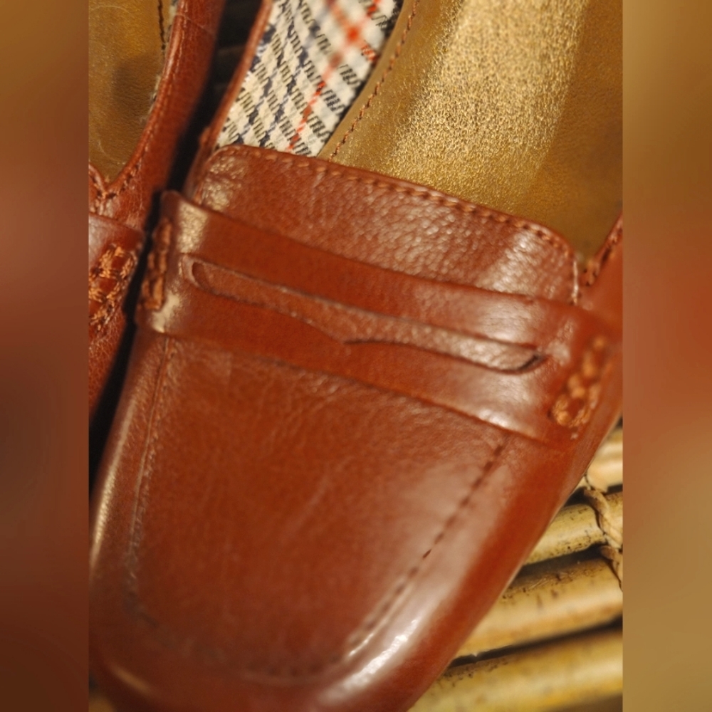 Anne Klein iFlex Pumps Block Heel Brown Leather Loafer Akfeather Women's